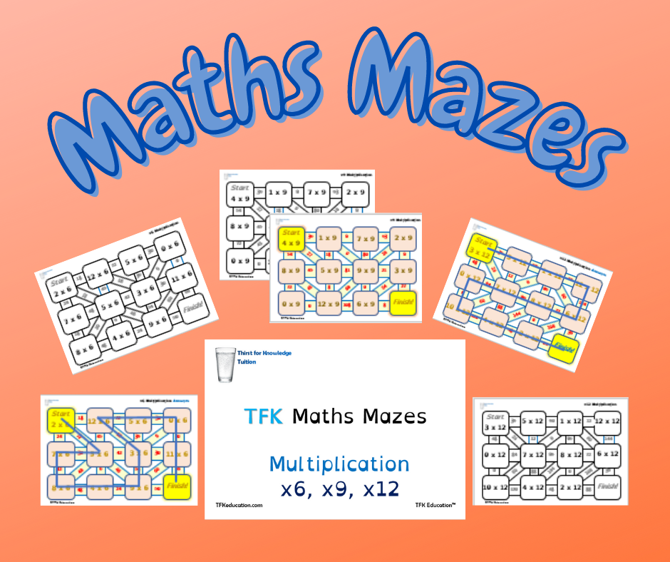 Maths Mazes - Multiplication -x6, x9, x12