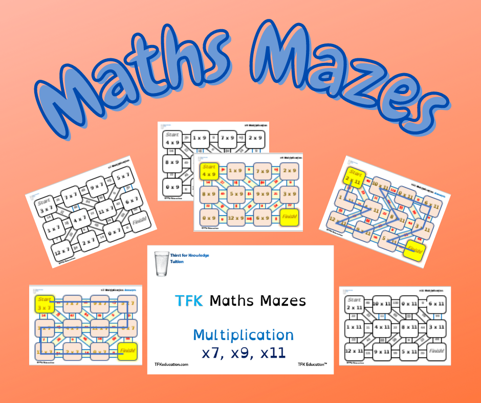 Maths Mazes - Multiplication -x7, x9, x11