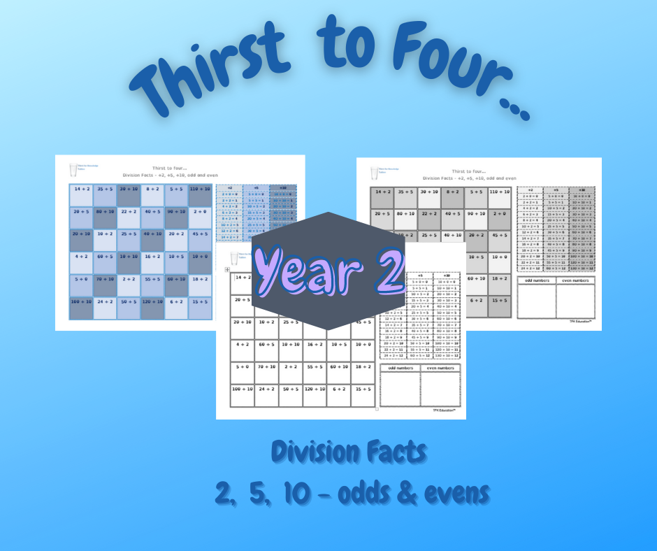 Thirst to four... Division Facts - 2, 5, 10, odds & evens